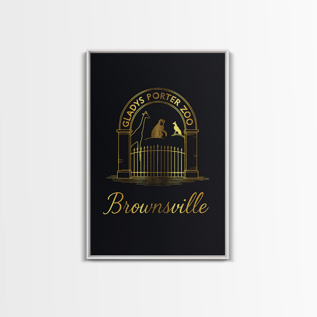 Brownsville Travel Poster, Framed Canvas Print, Minimalist Gold Line Art, Brownsville Poster Print, Watercolor Skyline, Gift For Travelers