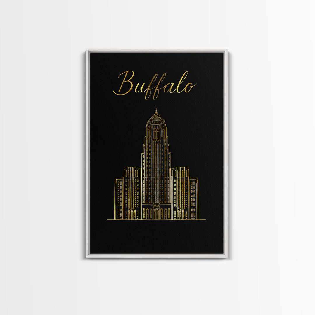 Buffalo New York Travel Poster, Framed Canvas Print, Dark Minimalist Wall Art, Buffalo Wall Art, Living Room Wall Art, Travel Art Print
