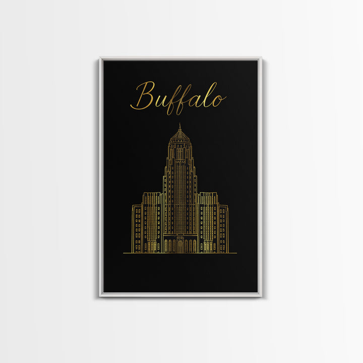 Buffalo New York Travel Poster, Framed Canvas Print, Dark Minimalist Wall Art, Buffalo Wall Art, Living Room Wall Art, Travel Art Print