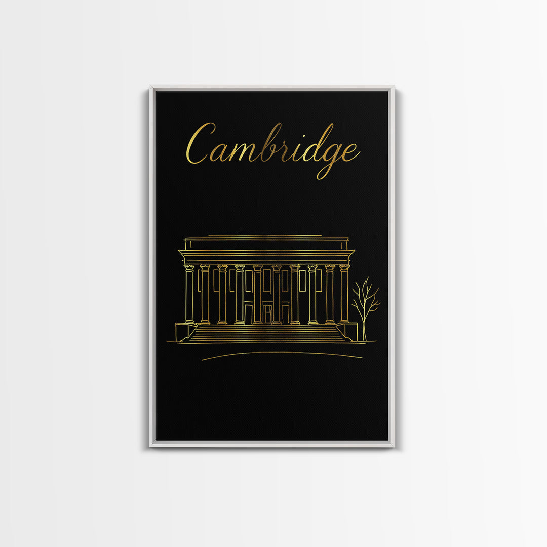 Cambridge Massachusetts Travel Poster, Canvas Print, Gold Outline Poster Art, Cambridge Wall Art, Travel Poster Set, Living Room Wall Art