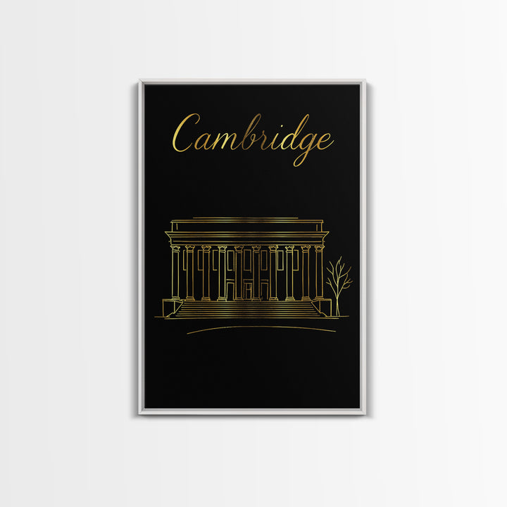 Cambridge Massachusetts Travel Poster, Canvas Print, Gold Outline Poster Art, Cambridge Wall Art, Travel Poster Set, Living Room Wall Art