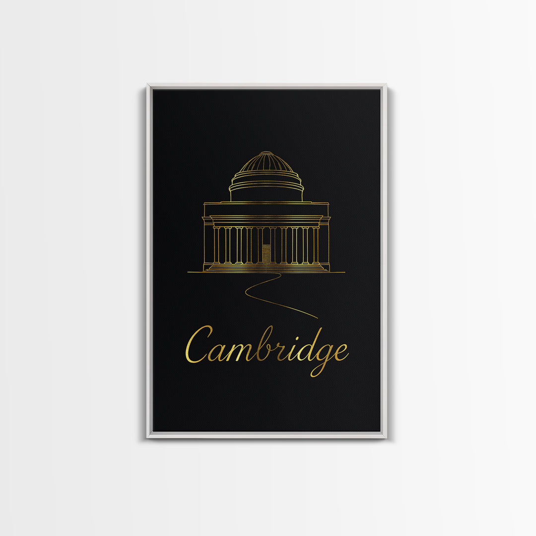 Cambridge Travel Poster, Canvas Print, Minimalist Gold Line Art, Cambridge City Art, Mid Century Wall Art, Home Office Decor, Art Print