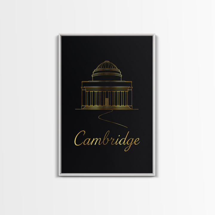Cambridge Travel Poster, Canvas Print, Minimalist Gold Line Art, Cambridge City Art, Mid Century Wall Art, Home Office Decor, Art Print