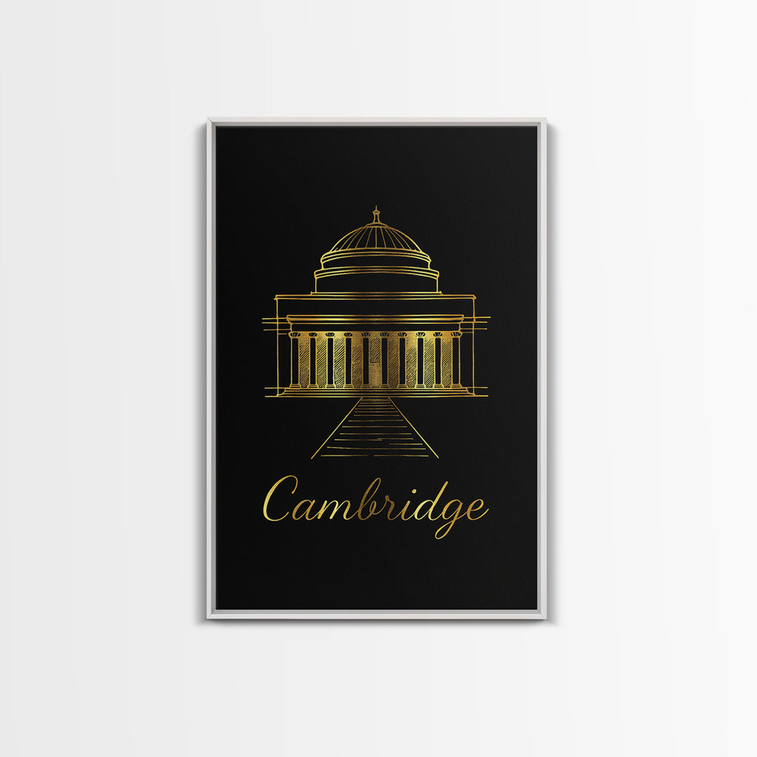 Cambridge Travel Poster, Canvas Print, Black Gold Minimalist Art, Cambridge Poster Print, Travel Poster Art, Gift For Travelers