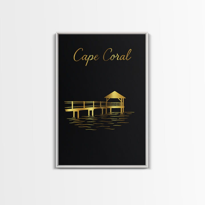 Cape Coral Florida Travel Poster, Canvas Print, Black Gold Minimalist Art, Cape Coral Poster Print, Mid Century Wall Art, Travel Wall Decor