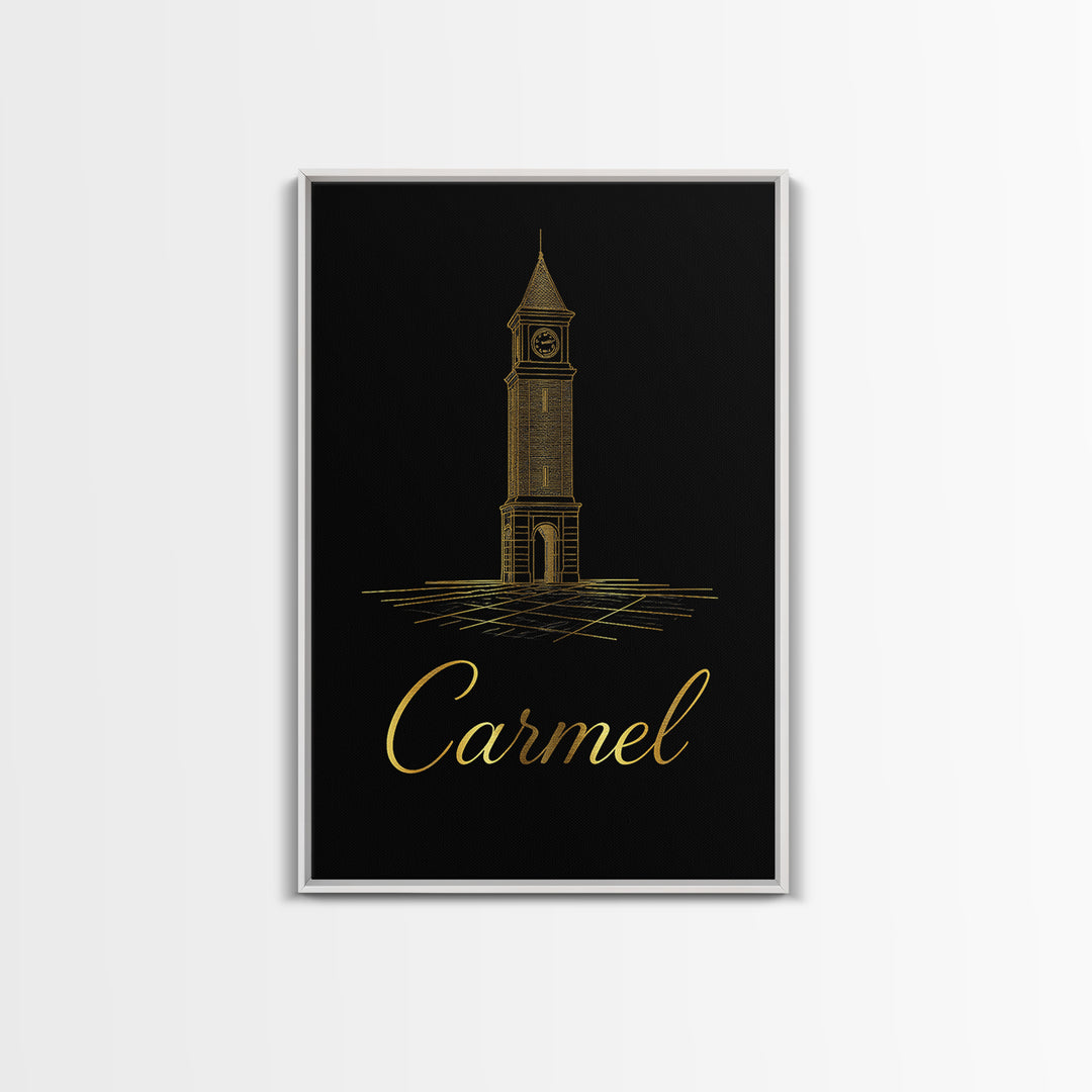 Carmel Travel Poster, Framed Canvas Print, Gold Outline Poster Art, Carmel Poster Print, Modern Wall Decor, Eclectic Wall Decor