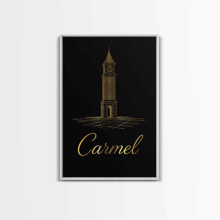 Carmel Travel Poster, Framed Canvas Print, Gold Outline Poster Art, Carmel Poster Print, Modern Wall Decor, Eclectic Wall Decor