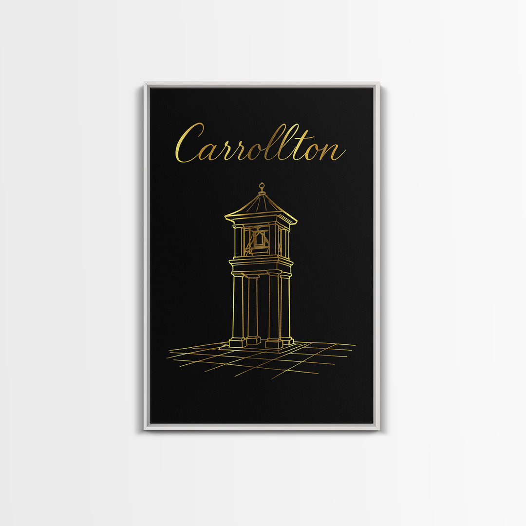 Carrollton Travel Poster, Framed Canvas Print, Gold Outline Poster Art, Carrollton City Art, Vintage Travel Print, City Art Print