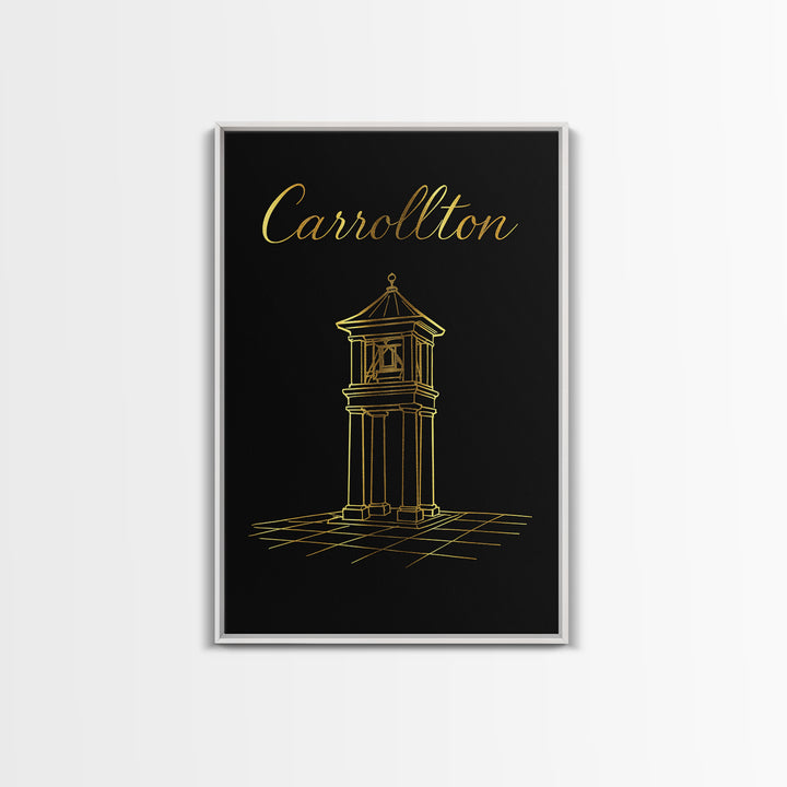 Carrollton Travel Poster, Framed Canvas Print, Gold Outline Poster Art, Carrollton City Art, Vintage Travel Print, City Art Print