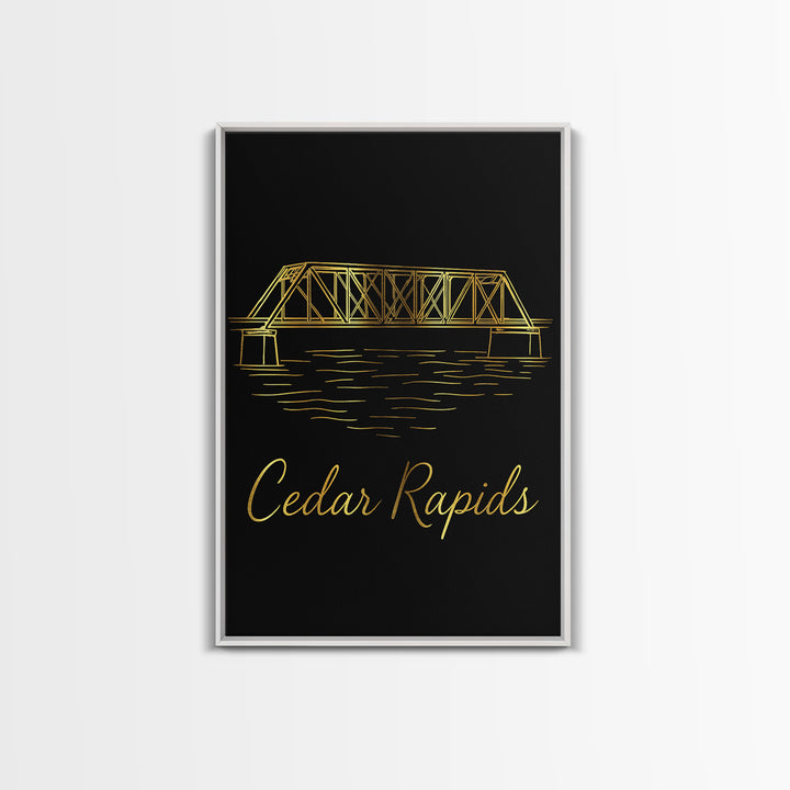 Cedar Rapids Iowa Travel Poster, Canvas Print, Gold Outline Poster Art, Cedar Rapids Wall Art, Gift For Travelers, Wanderlust Decor