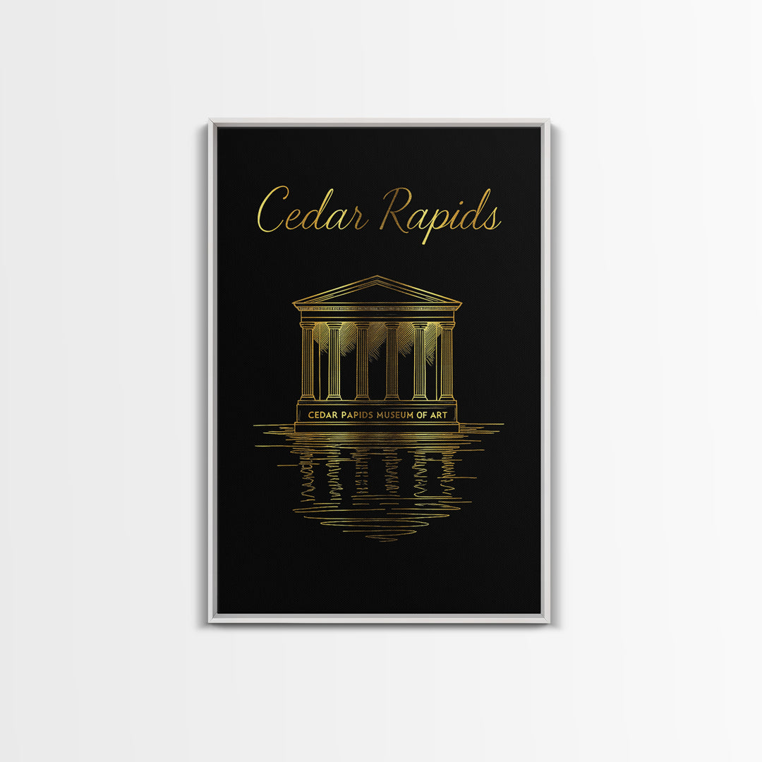 Cedar Rapids Travel Poster, Canvas Print, Gold Outline Poster Art, Cedar Rapids Art Print, Vintage Travel Print, City Travel Prints