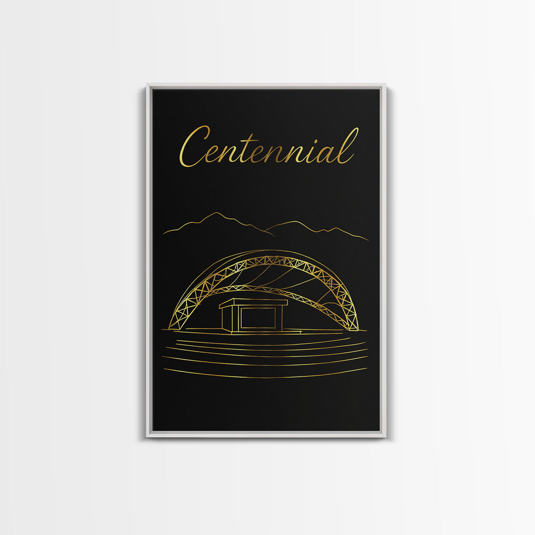 Centennial Colorado Travel Poster, Canvas Print, Gold Outline Poster Art, Centennial Poster Print, Mid Century Wall Art, City Illustration