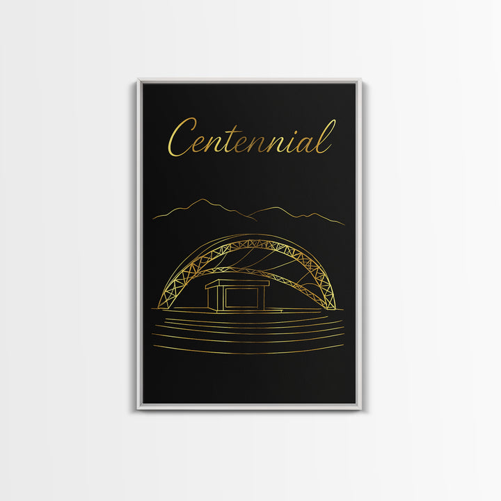 Centennial Colorado Travel Poster, Canvas Print, Gold Outline Poster Art, Centennial Poster Print, Mid Century Wall Art, City Illustration