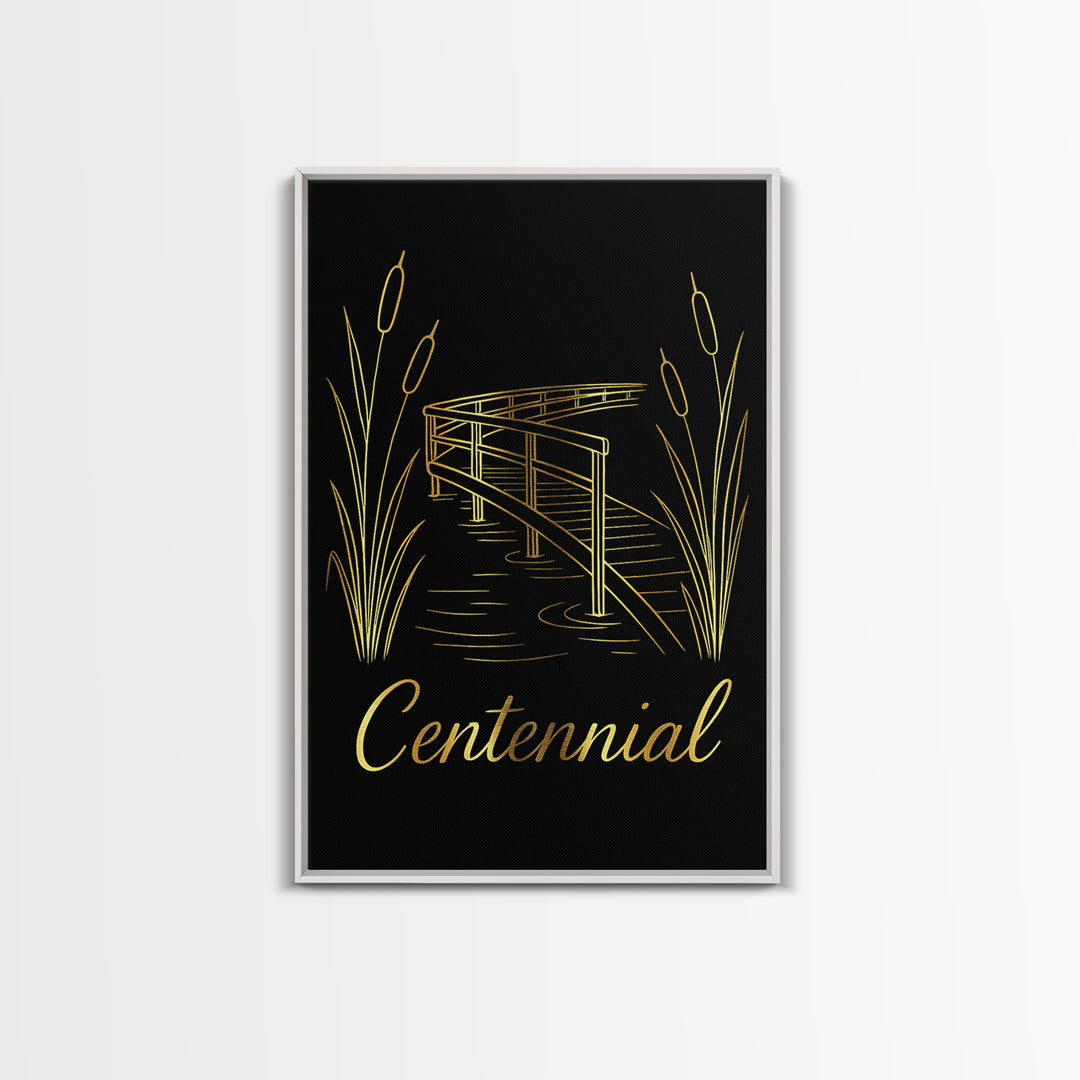Centennial Travel Poster, Canvas Print, Gold Outline Poster Art, Centennial City Art, Modern Wall Decor, Travel Poster Art, Travel Print