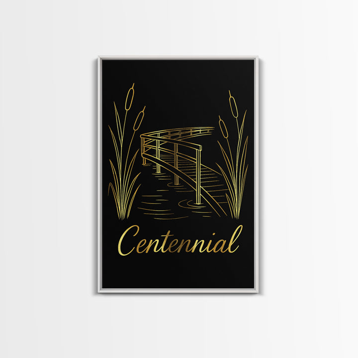 Centennial Travel Poster, Canvas Print, Gold Outline Poster Art, Centennial City Art, Modern Wall Decor, Travel Poster Art, Travel Print