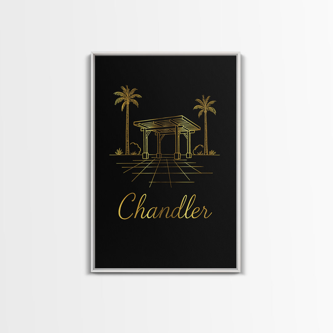 Chandler Arizona Travel Poster, Framed Canvas Print, Gold Outline Poster Art, Chandler Poster Print, Wanderlust Decor, Travel Wall Art