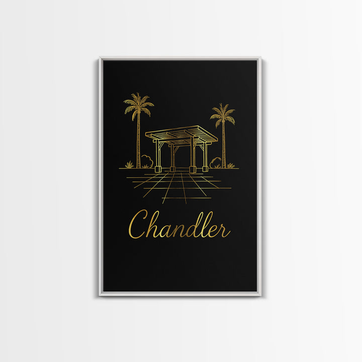 Chandler Arizona Travel Poster, Framed Canvas Print, Gold Outline Poster Art, Chandler Poster Print, Wanderlust Decor, Travel Wall Art