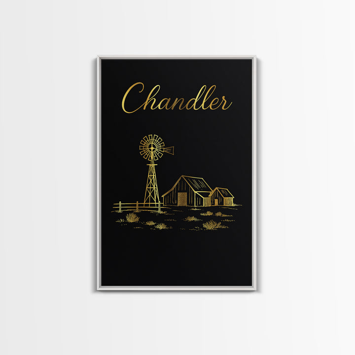 Chandler Travel Poster, Framed Canvas Print, Dark Minimalist Wall Art, Chandler Art Print, Travel Art Print, Vintage Travel Art