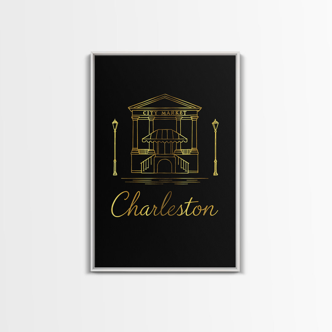 Charleston South Carolina Travel Poster, Canvas Print, Black Gold Minimalist Art, Charleston Wall Art, Vintage Travel Art, Travel Print