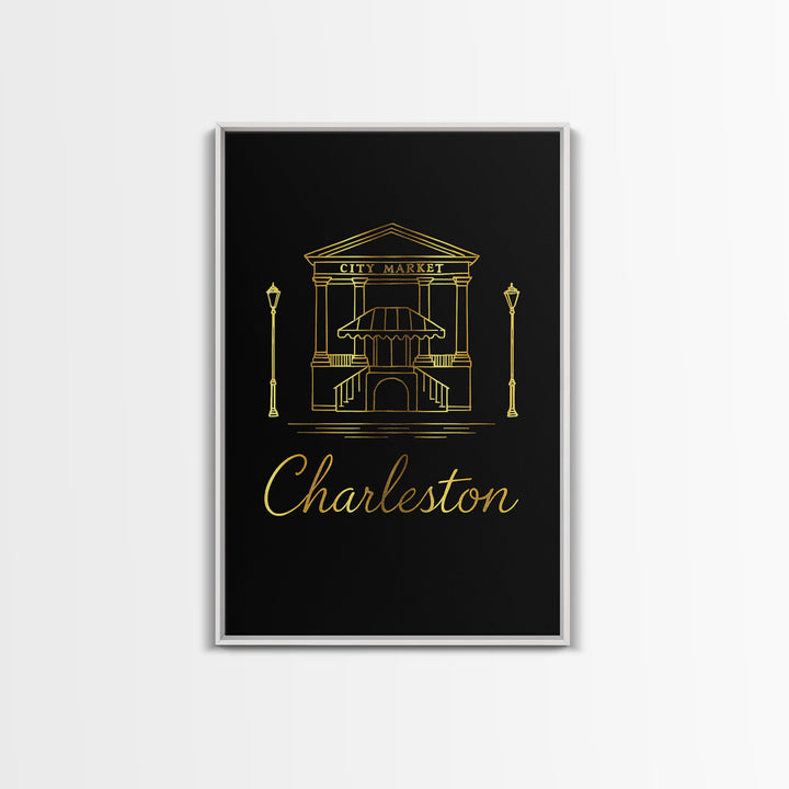 Charleston South Carolina Travel Poster, Canvas Print, Black Gold Minimalist Art, Charleston Wall Art, Vintage Travel Art, Travel Print