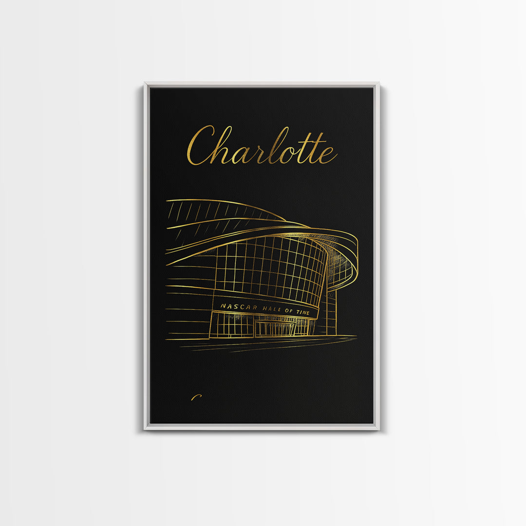 Charlotte North Carolina Travel Poster, Canvas Print, Black Gold Minimalist Art, Charlotte City Art, Fine Art Print, Home Office Decor