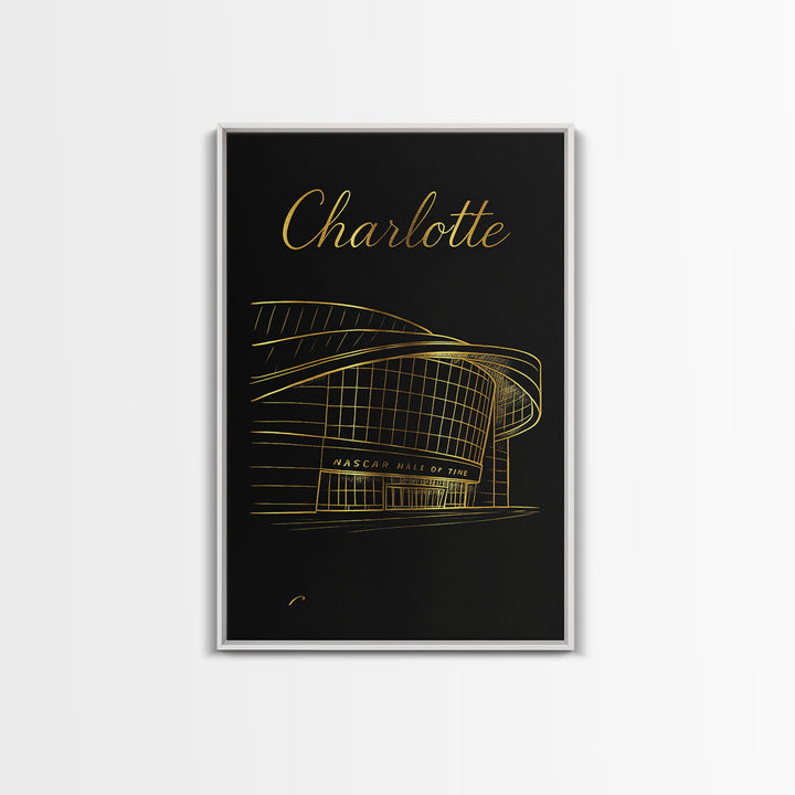 Charlotte North Carolina Travel Poster, Canvas Print, Black Gold Minimalist Art, Charlotte City Art, Fine Art Print, Home Office Decor