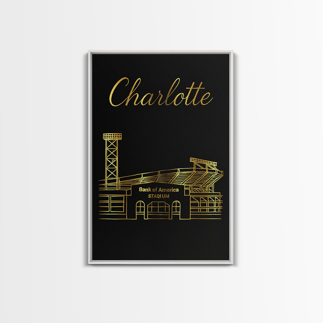 Charlotte Travel Poster, Framed Canvas Print, Dark Minimalist Wall Art, Charlotte Poster Print, City Illustration, Vintage Travel Print
