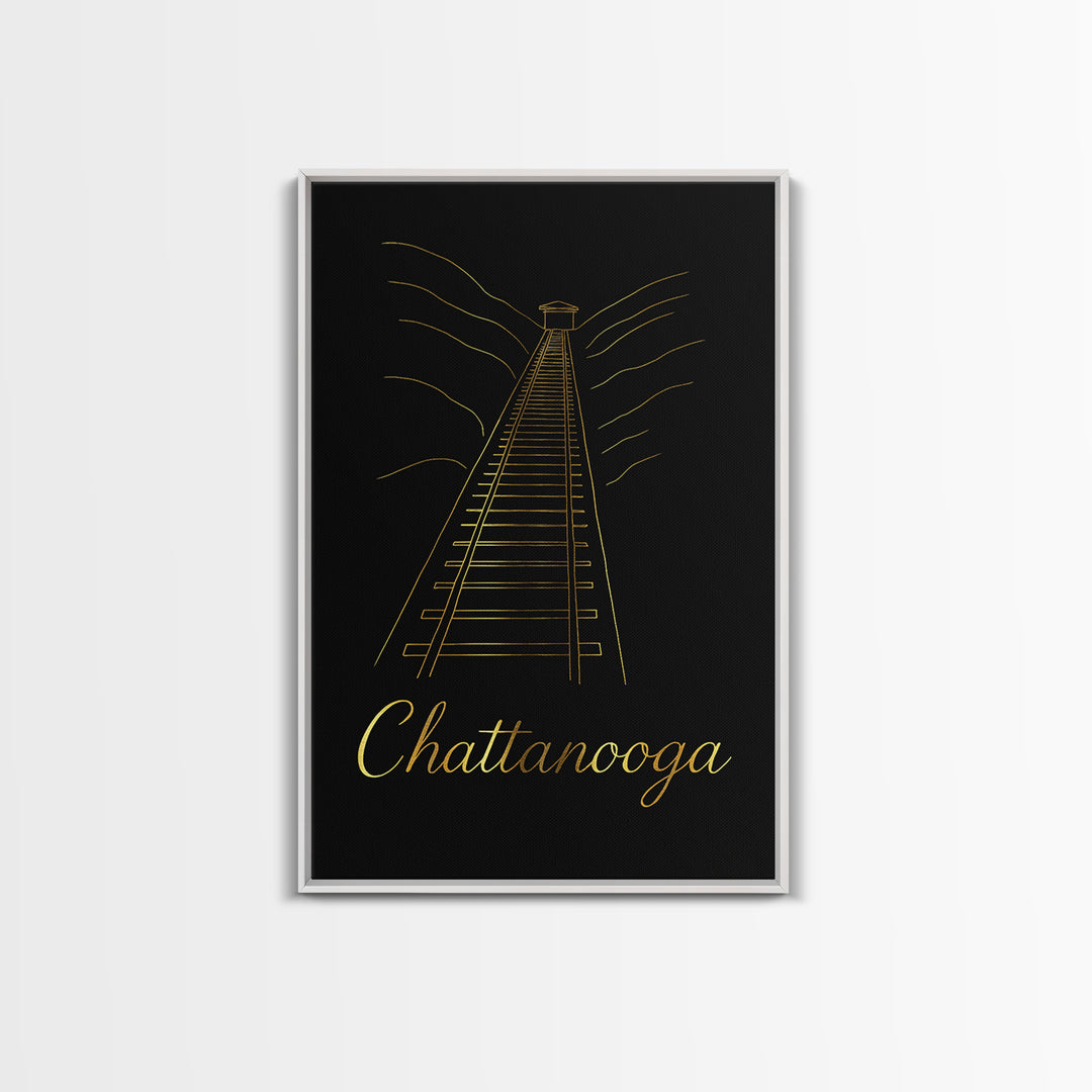 Chattanooga Travel Poster, Canvas Print, Gold Outline Poster Art, Chattanooga Travel Art, City Illustration, Gift For Travelers
