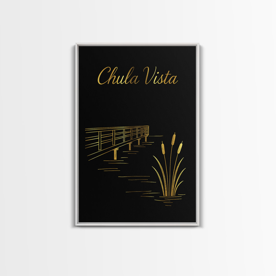 Chula Vista California Travel Poster, Canvas Print, Gold Outline Poster Art, Chula Vista Travel Art, City Illustration, Travel Poster Set