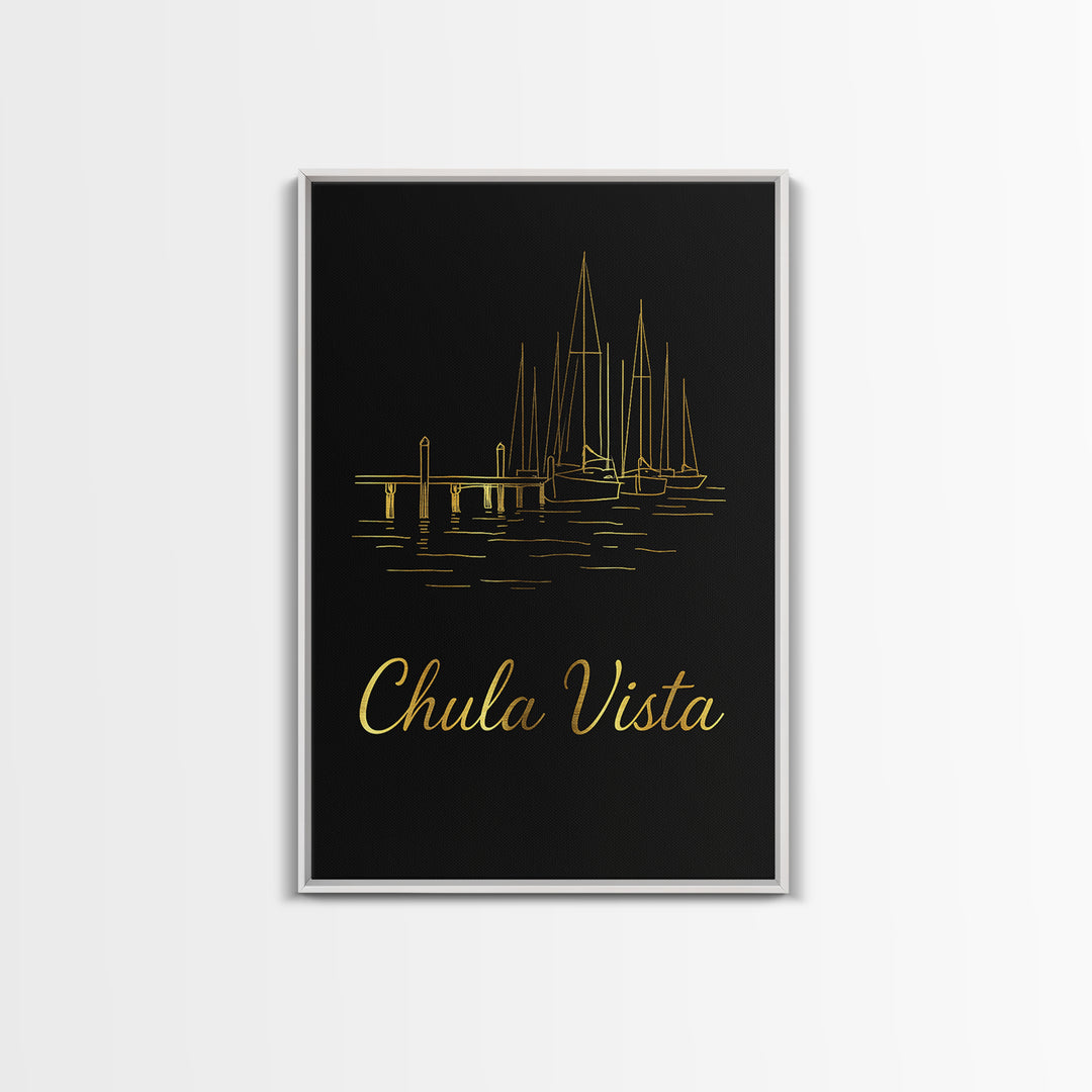 Chula Vista Travel Poster, Canvas Print, Black Gold Minimalist Art, Chula Vista Travel Art, Retro Travel Print, Travel Wall Decor