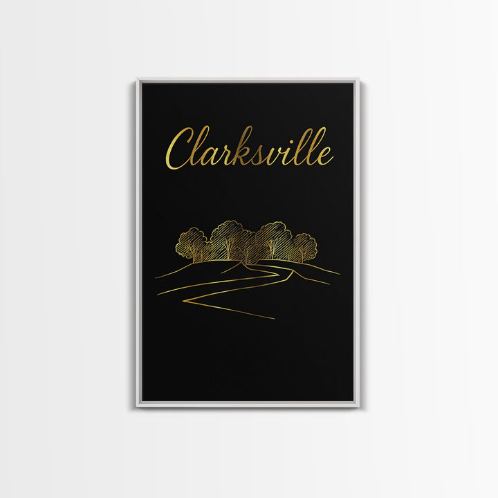 Clarksville Tennessee Travel Poster, Framed Canvas Print, Minimalist Gold Line Art, Clarksville City Art, City Art Print, Wanderlust Decor