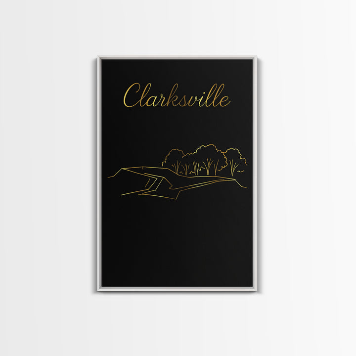 Clarksville Travel Poster, Framed Canvas Print, Black Gold Minimalist Art, Clarksville Travel Art, City Travel Prints, City Art Print
