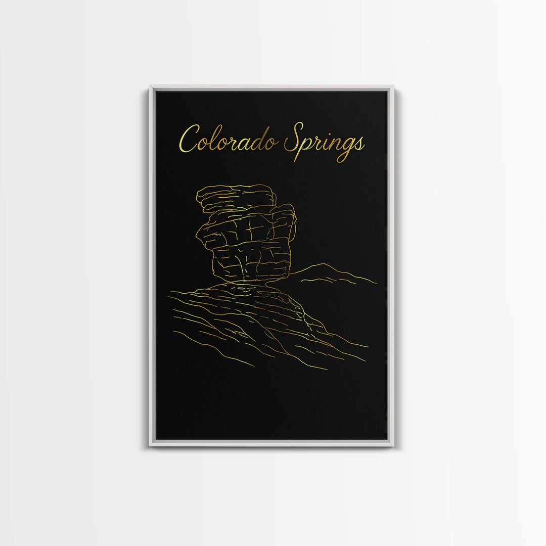 Colorado Springs Travel Poster, Framed Canvas Print, Black Gold Minimalist Art, Colorado Springs Poster Print, Fine Art Print, Design 2