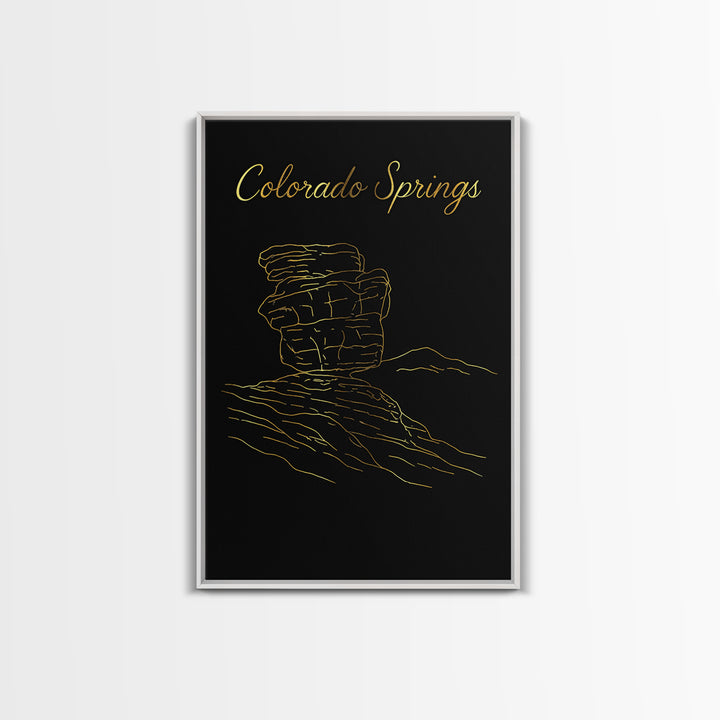 Colorado Springs Travel Poster, Framed Canvas Print, Black Gold Minimalist Art, Colorado Springs Poster Print, Fine Art Print, Design 2