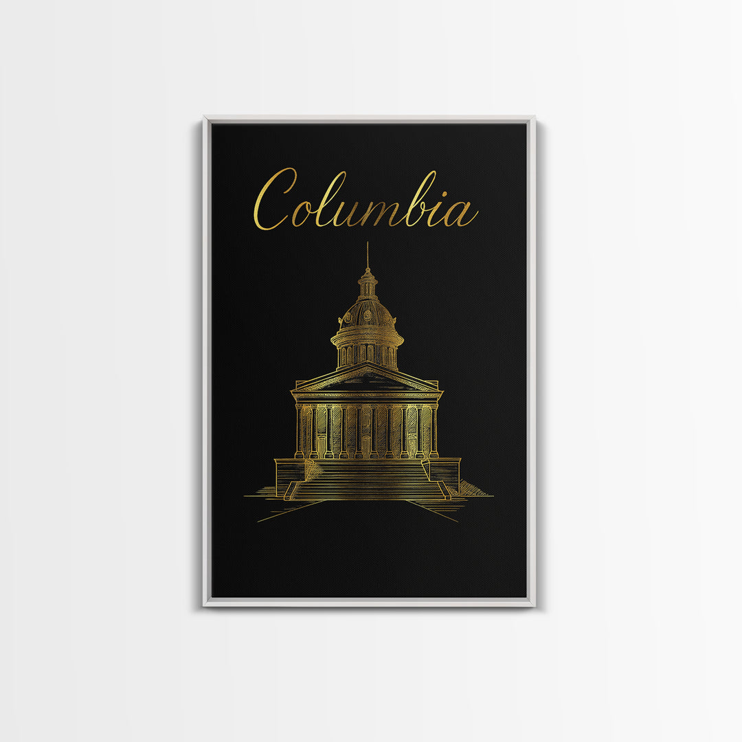 Columbia Travel Poster, Canvas Print, Minimalist Gold Line Art, Columbia City Art, City Art Print, Travel Wall Art, Wanderlust Decor
