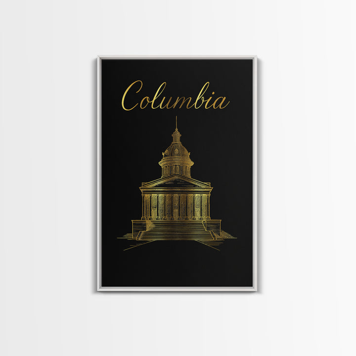 Columbia Travel Poster, Canvas Print, Minimalist Gold Line Art, Columbia City Art, City Art Print, Travel Wall Art, Wanderlust Decor