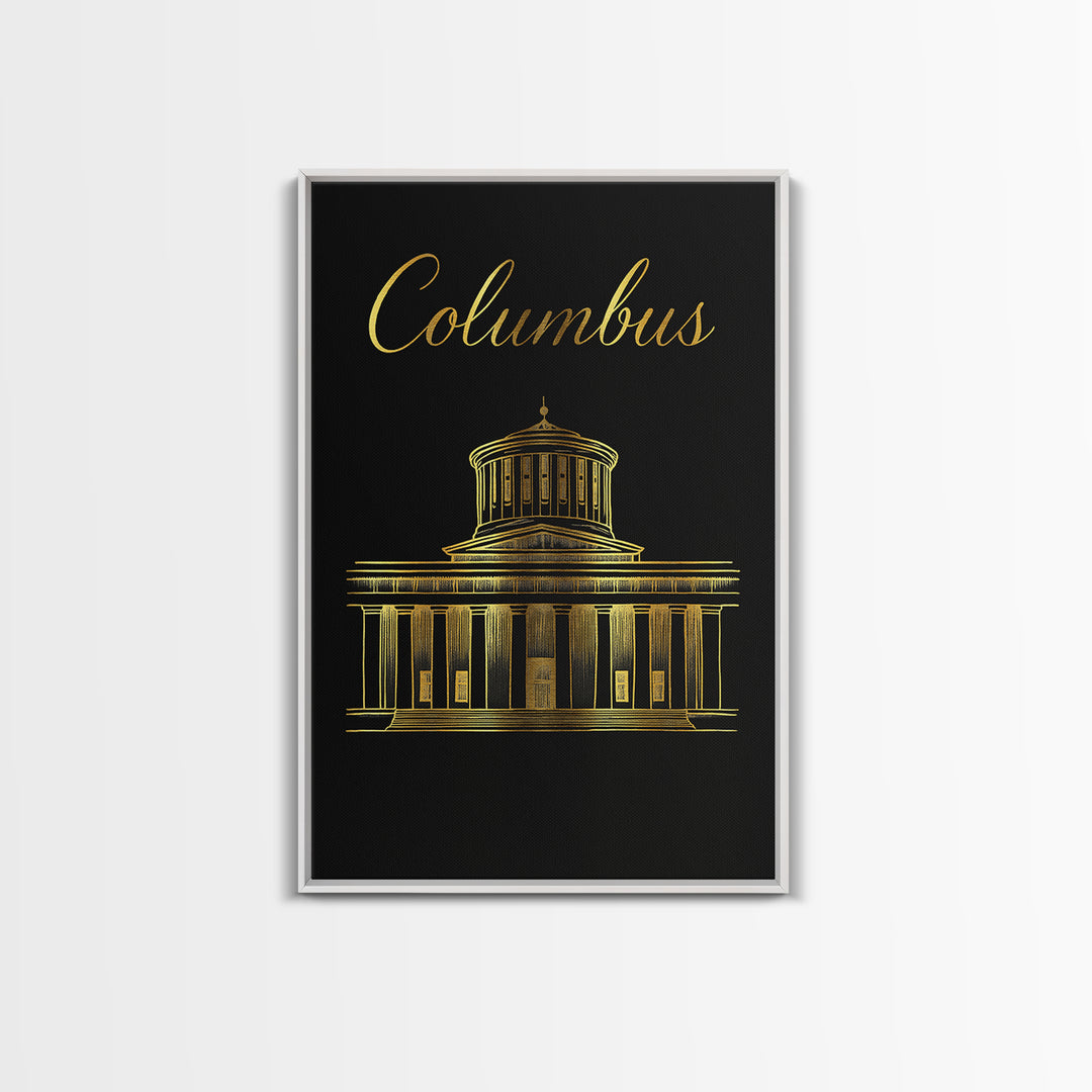 Columbus Travel Poster, Canvas Print, Minimalist Gold Line Art, Columbus Wall Art, Travel Poster Set, Wanderlust Decor, Travel Wall Decor