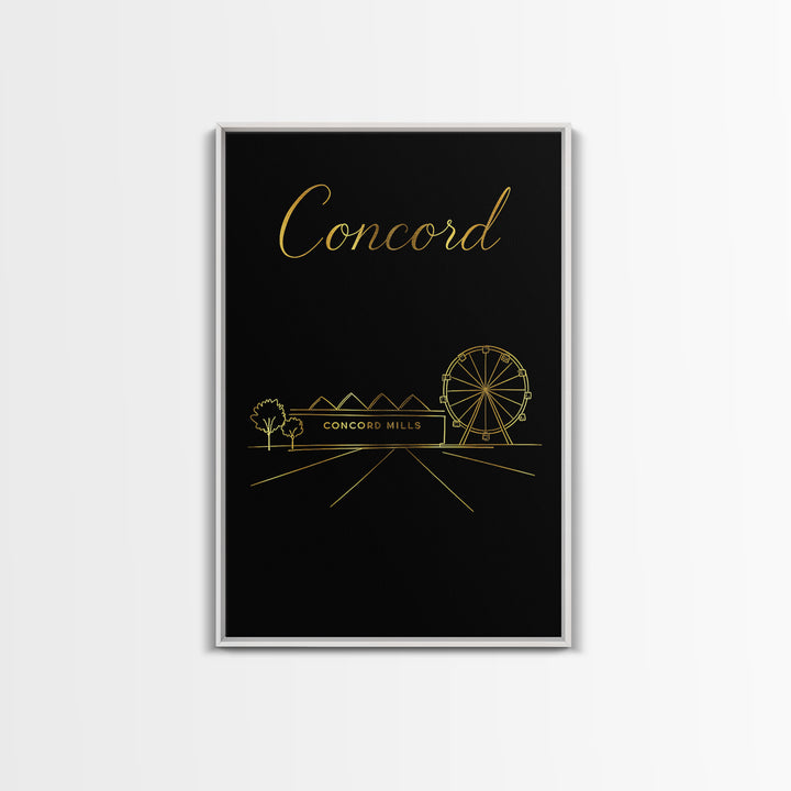Concord Travel Poster, Framed Canvas Print, Minimalist Gold Line Art, Concord Poster Print, Wanderlust Decor, Home Office Decor
