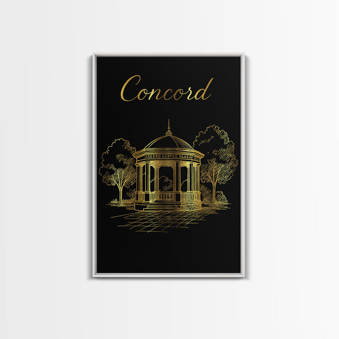 Concord Travel Poster, Canvas Print, Minimalist Gold Line Art, Concord Travel Art, City Travel Prints, Retro Travel Print, Wanderlust Decor