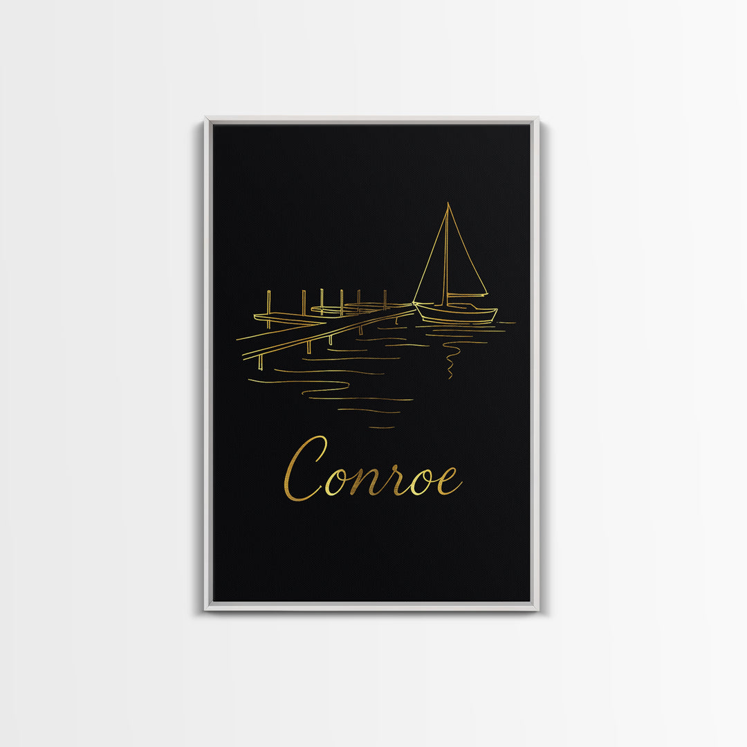 Conroe Texas Travel Poster, Canvas Print, Dark Minimalist Wall Art, Conroe Art Print, Wanderlust Decor, Travel Print, Retro Travel Print