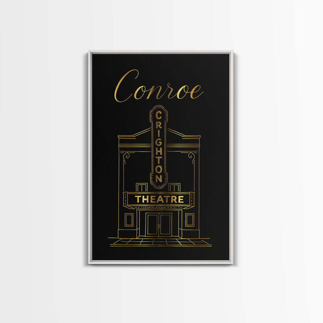 Conroe Travel Poster, Canvas Print, Gold Outline Poster Art, Conroe City Art, City Art Print, Travel Art Print, Gift For Travelers