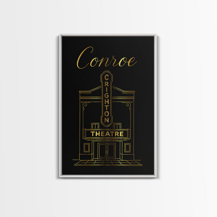 Conroe Travel Poster, Canvas Print, Gold Outline Poster Art, Conroe City Art, City Art Print, Travel Art Print, Gift For Travelers