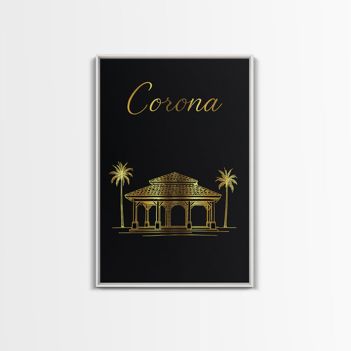 Corona Travel Poster, Framed Canvas Print, Dark Minimalist Wall Art, Corona City Art, Retro Travel Print, Travel Wall Art, Landscape Art