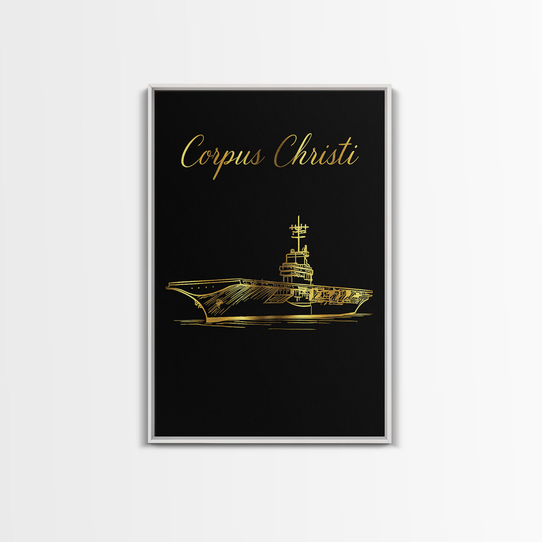 Corpus Christi Texas Travel Poster, Canvas Print, Minimalist Gold Line Art, Corpus Christi Art Print, Living Room Wall Art, Travel Decor