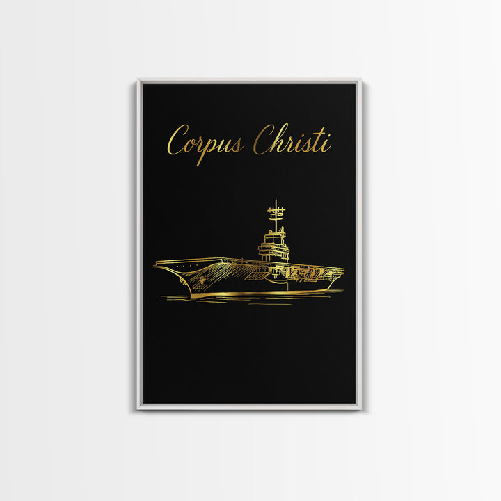 Corpus Christi Texas Travel Poster, Canvas Print, Minimalist Gold Line Art, Corpus Christi Art Print, Living Room Wall Art, Travel Decor