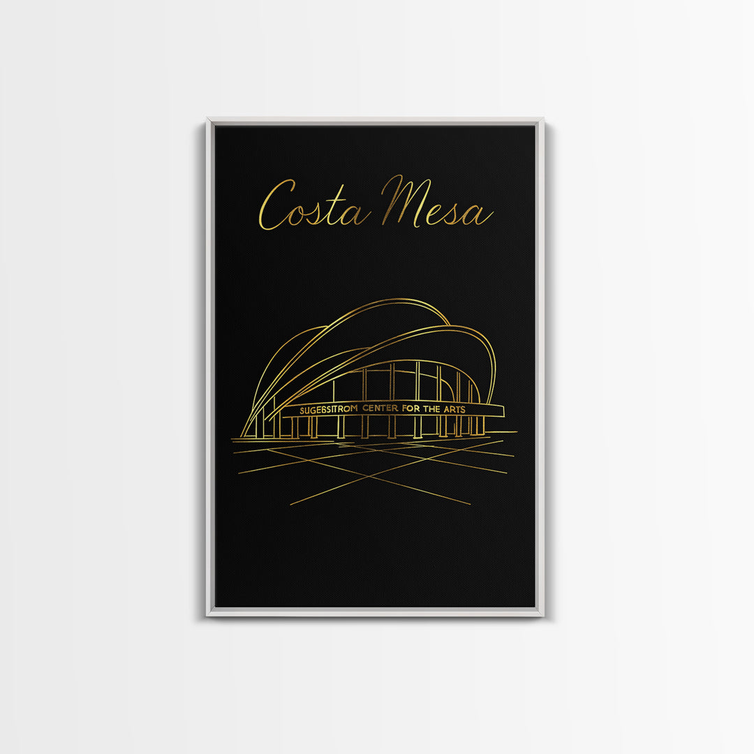 Costa Mesa Travel Poster, Canvas Print, Black Gold Minimalist Art, Costa Mesa Wall Art, Travel Poster Art, City Illustration, Home Decor