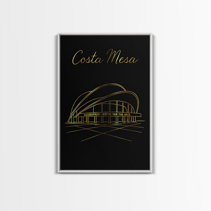 Costa Mesa Travel Poster, Canvas Print, Black Gold Minimalist Art, Costa Mesa Wall Art, Travel Poster Art, City Illustration, Home Decor