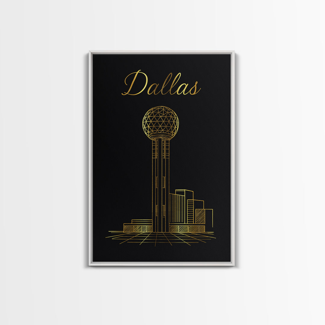 Dallas Travel Poster, Canvas Print, Black Gold Minimalist Art, Dallas Wall Art, Vintage City Art, Retro Travel Print, Vintage City Poster