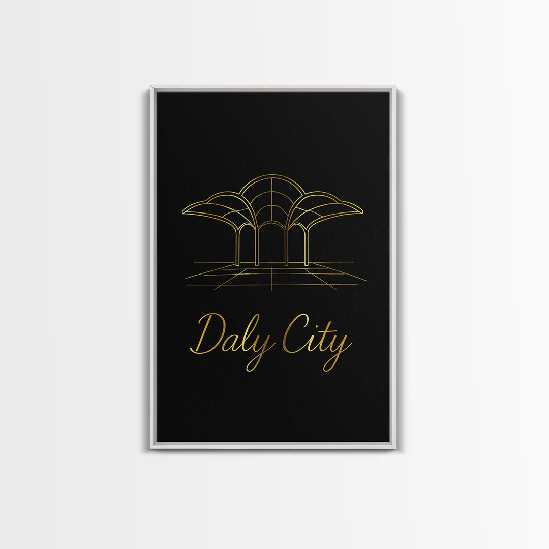 Daly City Travel Poster, Canvas Print, Minimalist Gold Line Art, Daly City City Art, City Art Print, Travel Wall Decor, Modern Wall Decor
