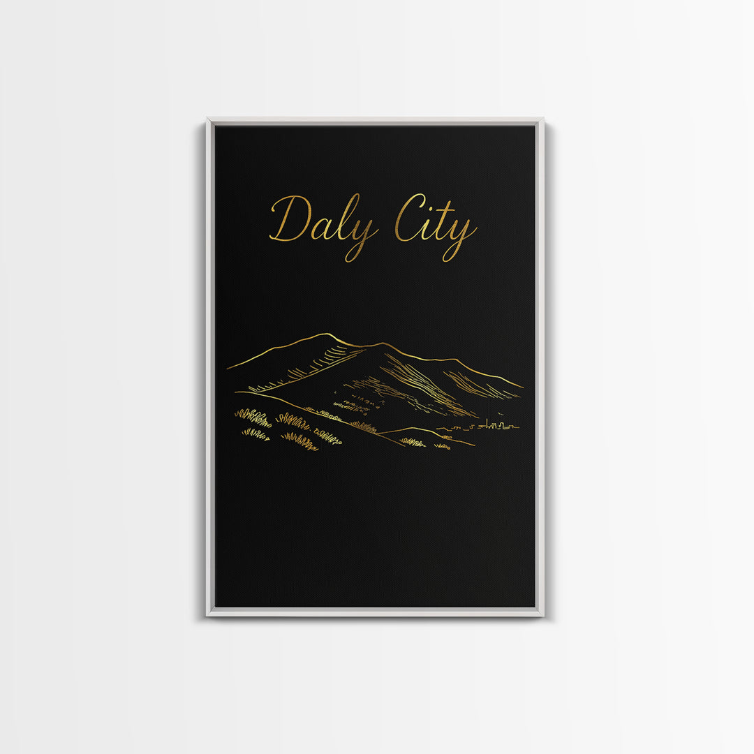 Daly City Travel Poster, Framed Canvas Print, Dark Minimalist Wall Art, Daly City City Art, Vintage Travel Print, Travel Wall Art